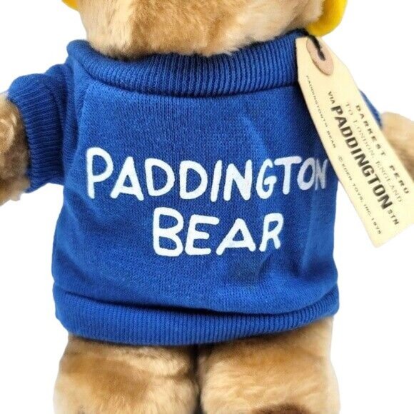 VTG Eden Paddington Bear Plush Brown 9.5" Yellow Hat Blue Sweatshirt Tag Attach - Picture 3 of 12